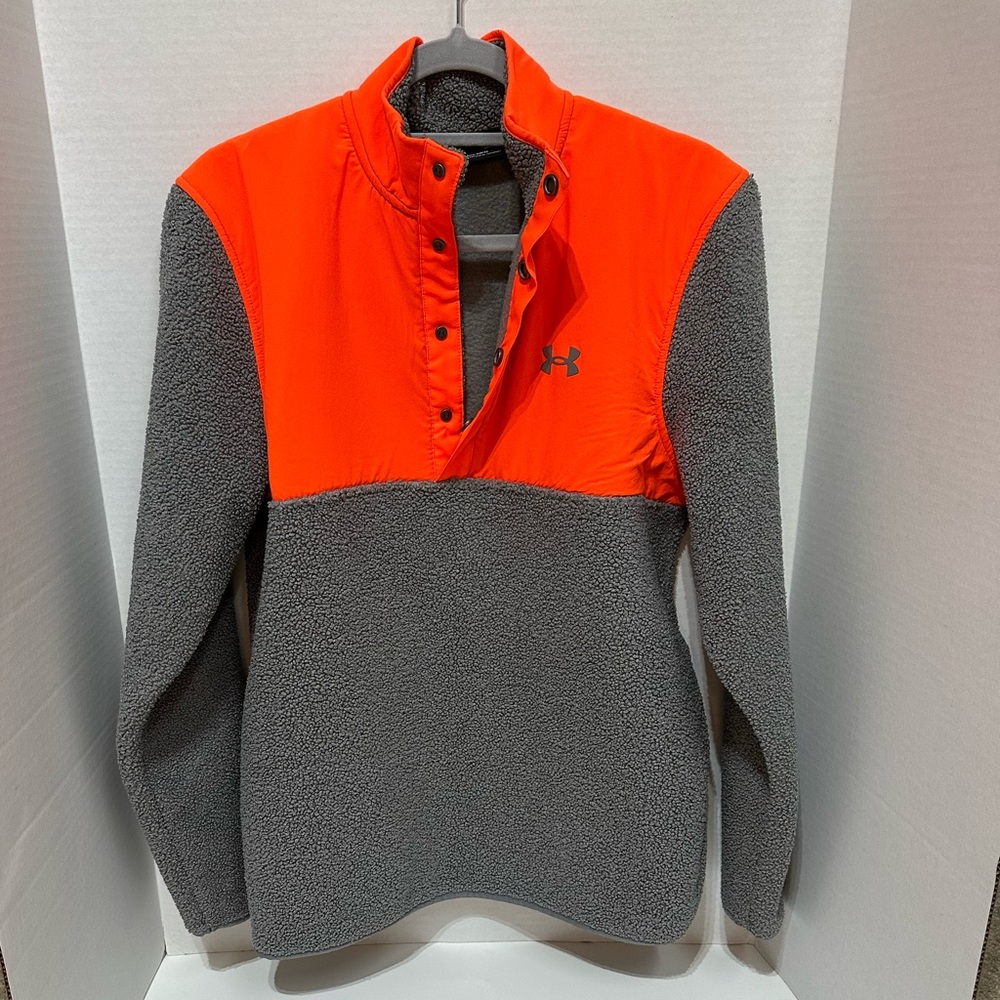 Under Armour Men's Gray and Bright Orange Sherpa Zip Pullover